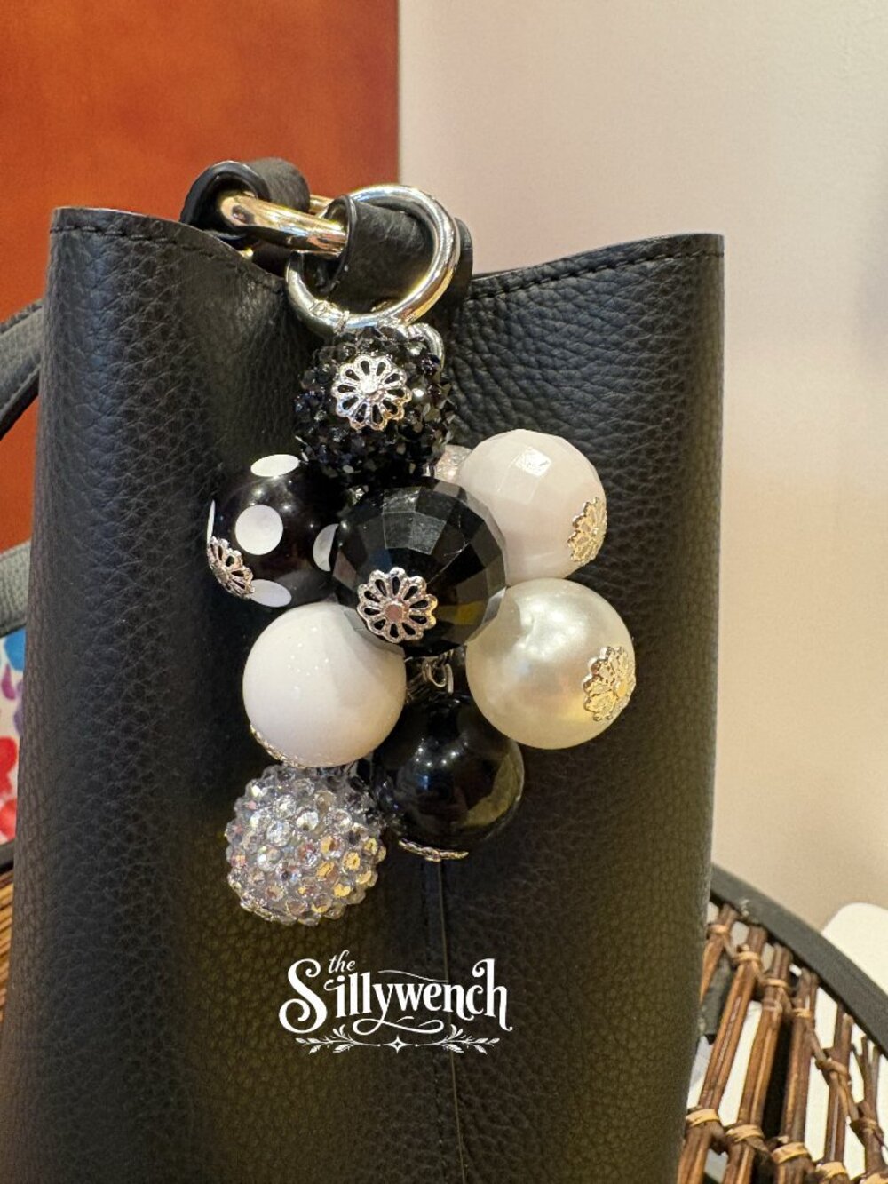 Moonlit Mischief Beaded Purse/Bag Charm, silver-toned